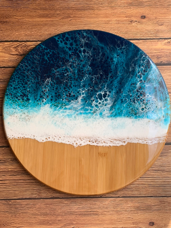 Lazy Susan Ocean Art Bamboo Wood Tray - SAADIA.ART