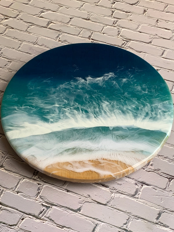 Lazy Susan Ocean Art Bamboo Wood Tray - SAADIA.ART