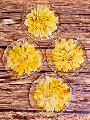 3D Sparkling Yellow Floral Coasters - Set of 4