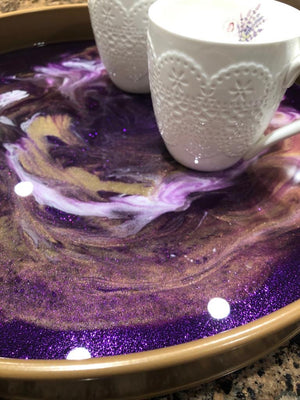 Purple Glitter Round Tray