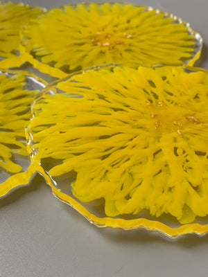 3D Floral Yellow Coasters