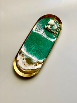 Custom Order: Ring Dish - 10x4" - Emerald Beach with Crystals