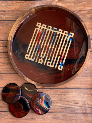 Decorative Acacia Tray/Set of 2 Coasters- Islamic Art