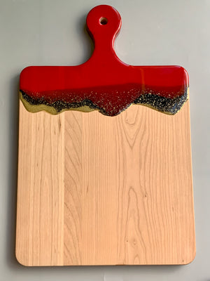 Round Handle Cherry Wood Cheese Board: 10.5x16”