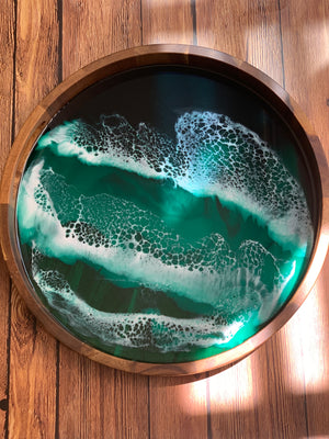 Emerald Waves Acacia Wooden Tray