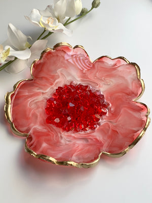 Ruby Red Druzy Flower Dish